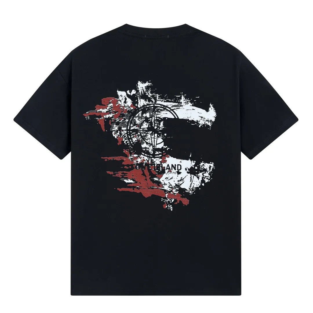 W629#P110💰 [Stone lsland/Stone Island summer new short-sleeved T-shirt with broken printed pattern on the chest] ⚠️[Original creation with high control of details] - Made of 260g combed cotton 32-count double yarn, soft and comfortable to the touch, sweat-absorbent and breathable. - Simple basic and versatile style, original quality, the first choice for couples. - Made in a large factory, four needles and five threads on the shoulder, neatly arranged, high quality workmanship. - Same style for men and women. Very versatile, one piece for everyone, details are clearly visible. Color: Black White Size: M L